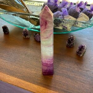 Large watermelon fluorite tower crystal